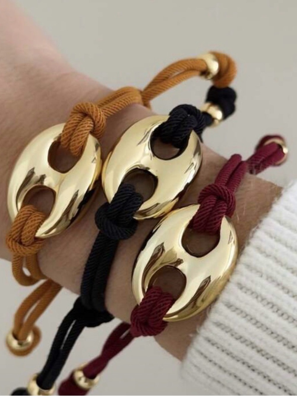 NWT Adina Eden Mariner Adjustable Gold Link Accent Cord Bracelet - Black or Tan